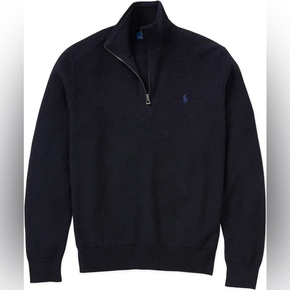 Polo Ralph Lauren Men's Big & Tall Mesh Knit Cotton Quarter Zip Sweater